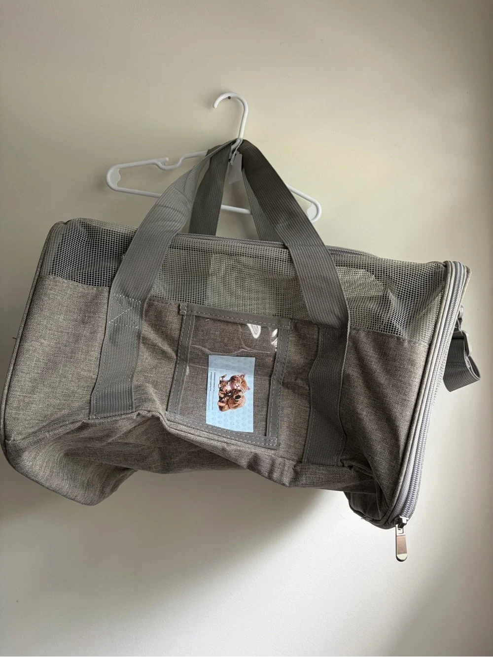 New 19” Pet Carrier Dog Bird Cat Bunny Gray Mesh Three Straps Padded Foldable
